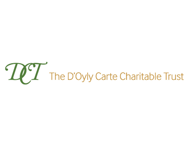 Logo for The D’Oyly Carte Charitable Trust. Green initials "DCCT" flow into brown text. Simple and elegant, conveying trust and tradition.