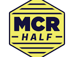 Yellow hexagonal logo with bold navy text "MCR HALF" and horizontal lines. The design is clean and simple, evoking a sporty, energetic vibe.