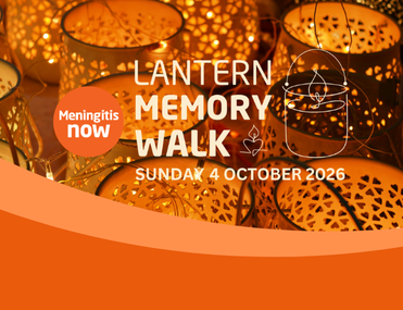 Photo of ornate lanterns glowing with Meningitis Now logo and title and date of the event overlaid