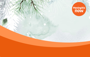 Illustration of paint wash in greys and greens with sprig of winter foliage and charity logo